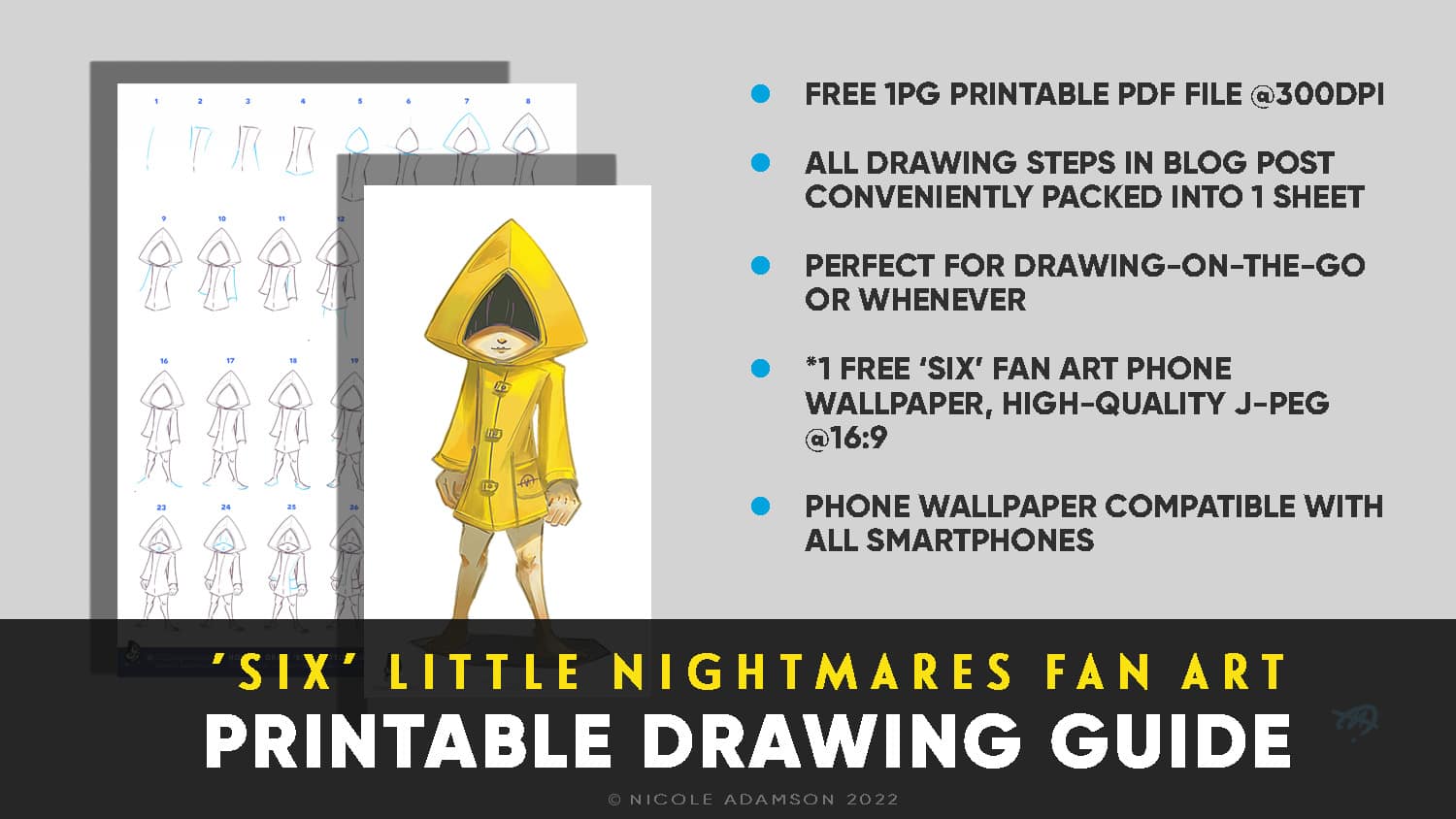 Little Nightmares Six Fan Art Freebie Drawing Guide & Phone Wallpaper