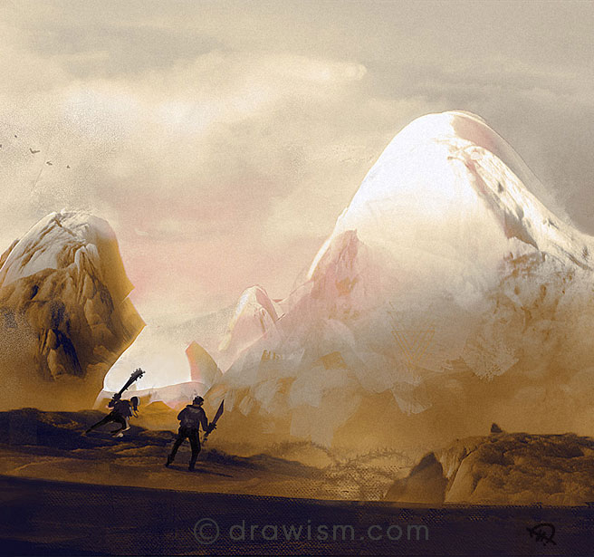 dusty mountain matte painting drawism